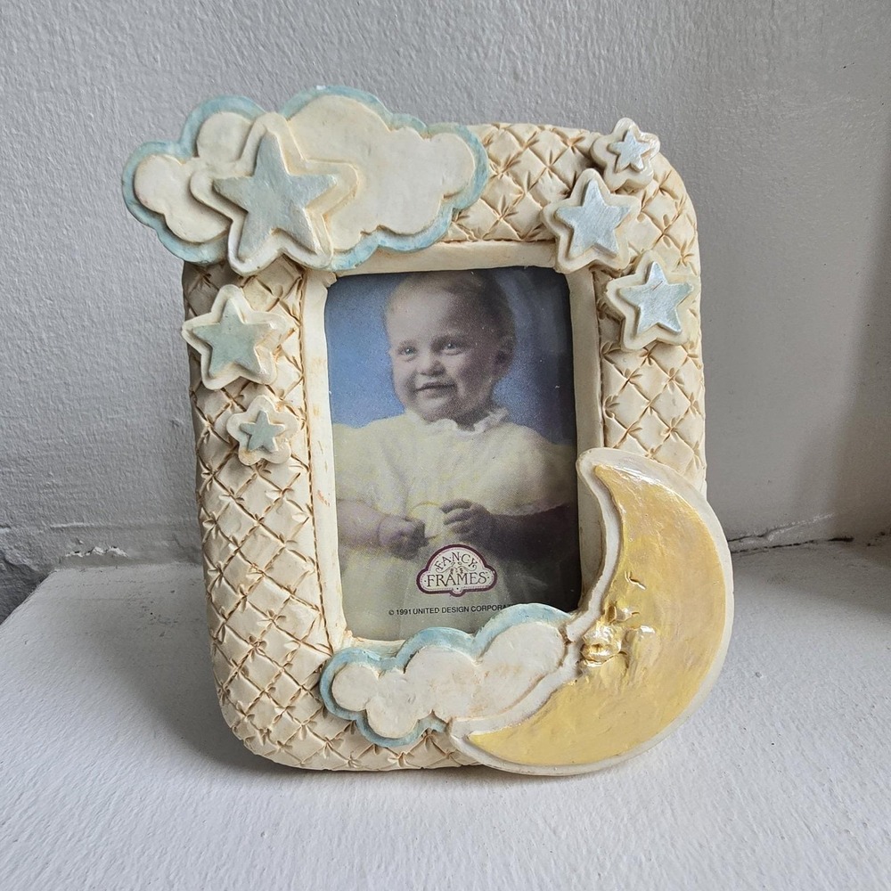 Vintage 1991 Celestial Baby Picture Frame 3D 2x2.5 Inch Sweet Dreams Whimsical